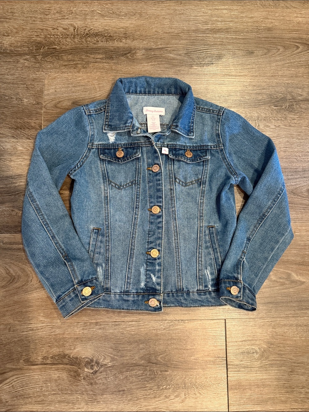 Tommy Bahama Size 8 Girls distressed medium blue denim jean jacket